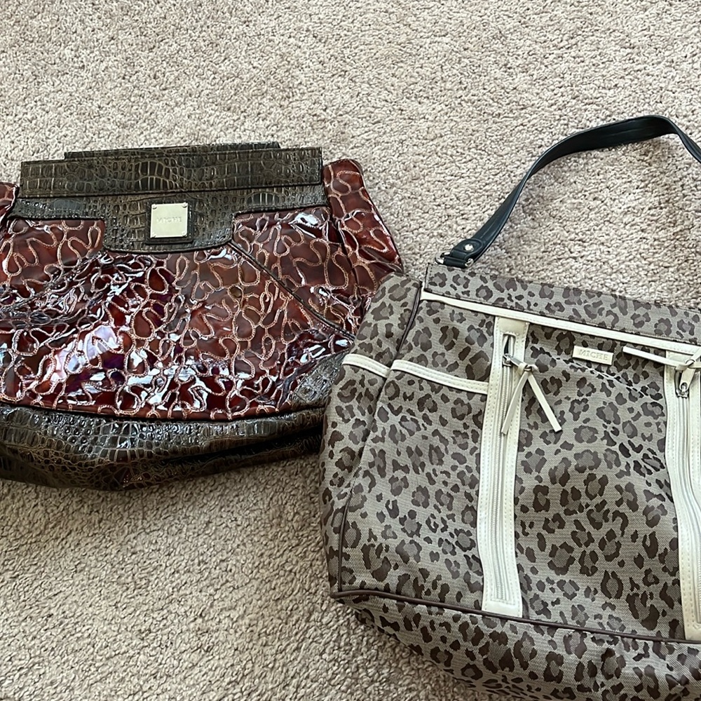 Miche Brown and Cream Leopard Print Shoulder Bag and cover